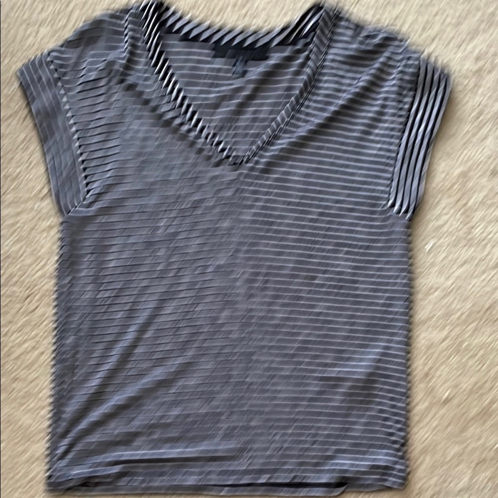 White House Black Market Gray Striped Short Sleeve Tee